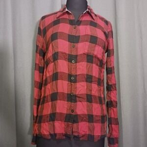 Lucky Brand Plaid Flannel Shirt Button Down‎ Long Sleeve Red Black Size S